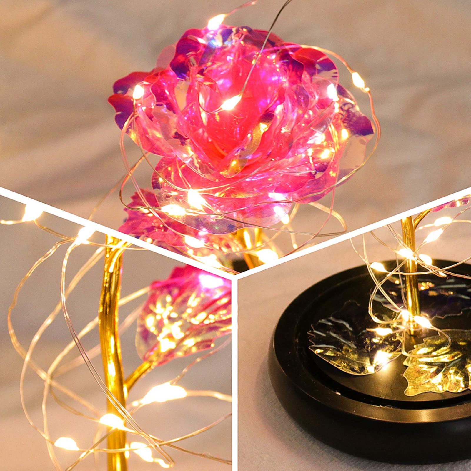Eternal Rose Under Glass Dome - Valentine's Day Gift for Her, Galaxy Rose with LED Lights, Artificial Flower Gift for Women, Mom, Mother, Grandma - Perfect for Mother's Day, Wedding, Anniversary, Home Decor, Romantic Proposal, Bedroom Centerpiece