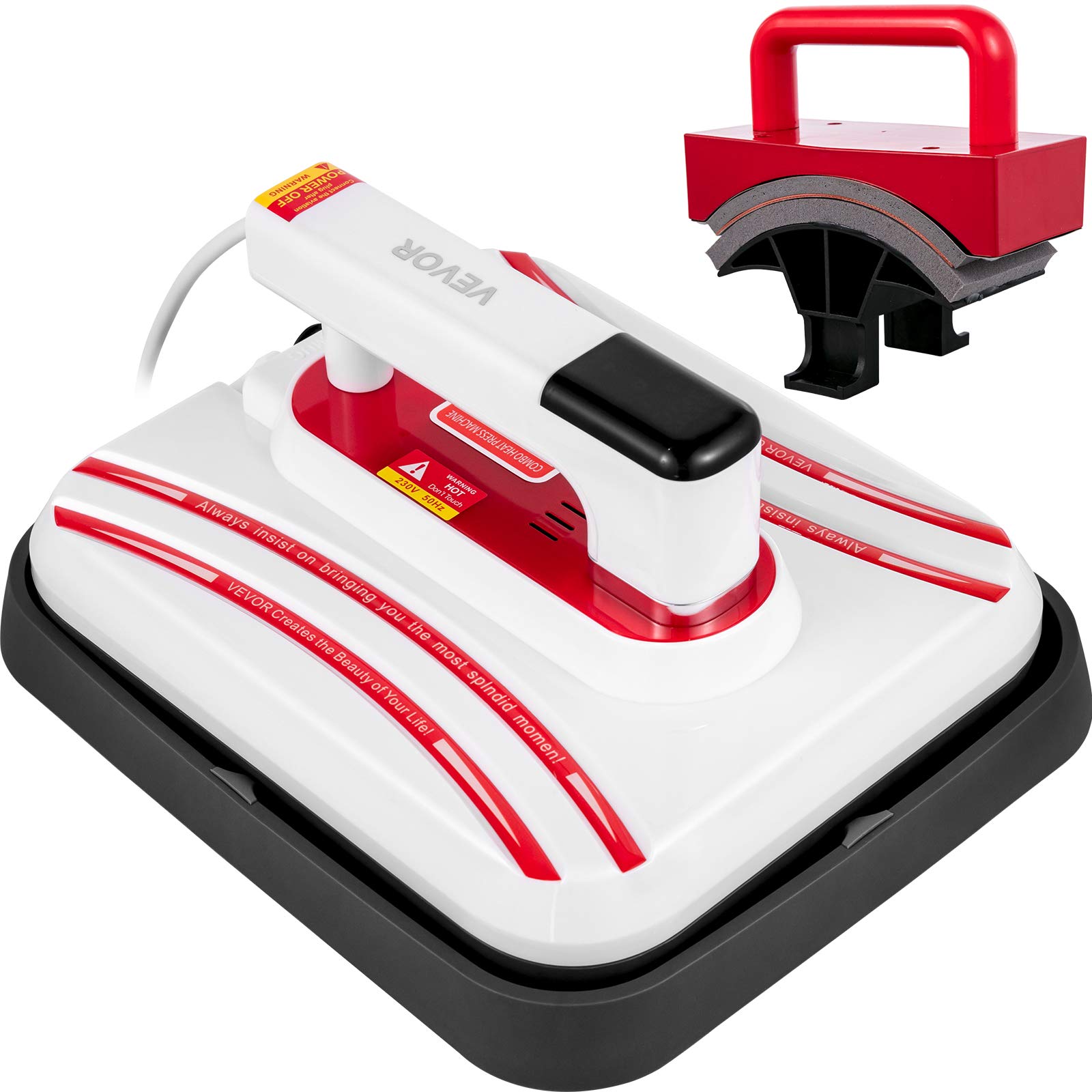 VEVOR 12x10 Inch 800W Portable Heat Press Machine - 2 in 1 Mini Heat Press with Hat Attachment for T-Shirts, Bags, Hats & Small HTV Vinyl Projects | DIY Crafts, Custom Apparel & Small Business Use (Red)