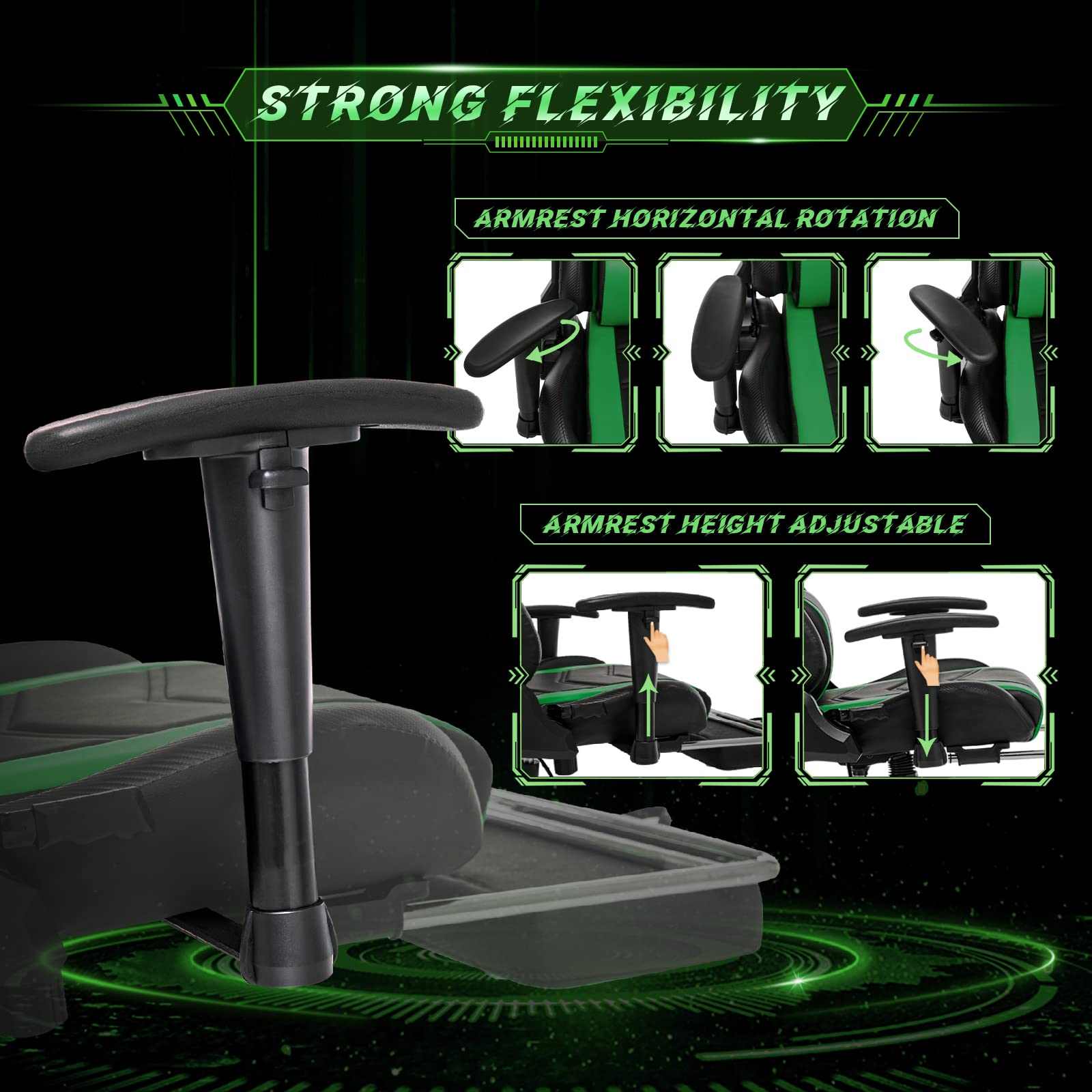 Premium Gaming Chair - High Back Ergonomic Computer Racing Chair with Adjustable Lumbar Support & Footrest - Swivel Office Gamer Chair for PC, PS5, Xbox - Black Green (Perfect for Esports, Streaming & Home Office)