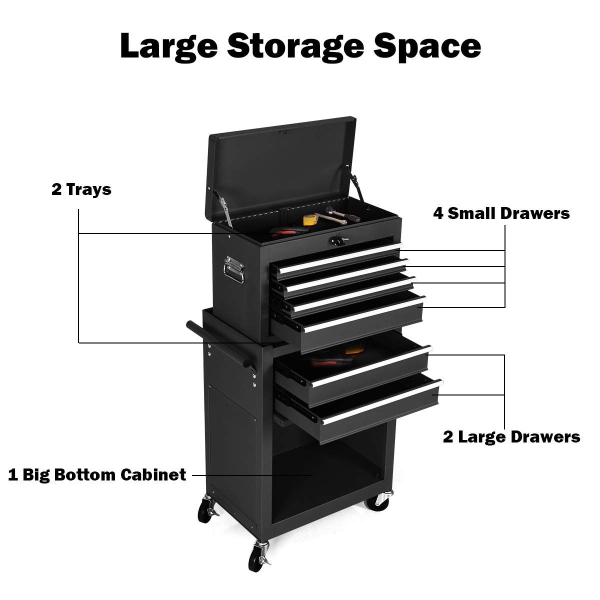Casart 6-Drawer Rolling Tool Storage Box with Keyed Locking System - Heavy Duty Tool Cabinet for Garage, Workshop & DIY Projects