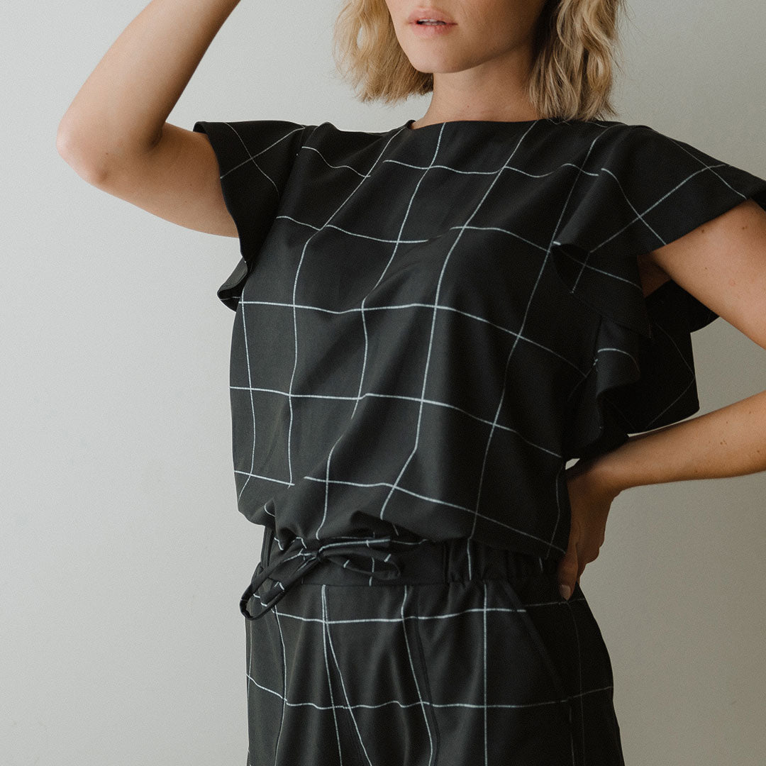 9 to 9 Women's Black Windowpane Jumpsuit - Stylish One-Piece Outfit for Work, Office & Casual Wear