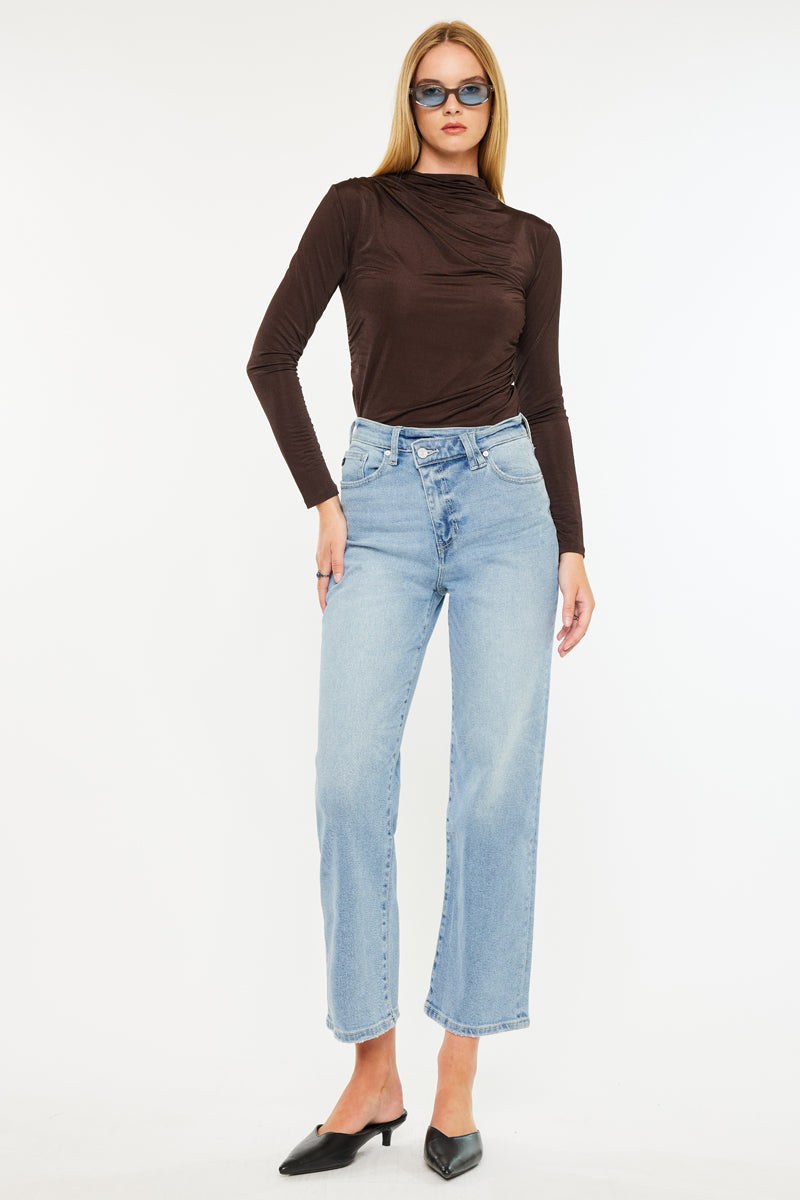 Bethany High Rise 90's Criss Cross Straight Leg Jeans for Women | Vintage Denim Pants | Perfect for Casual Wear, Street Style & Retro Outfits
