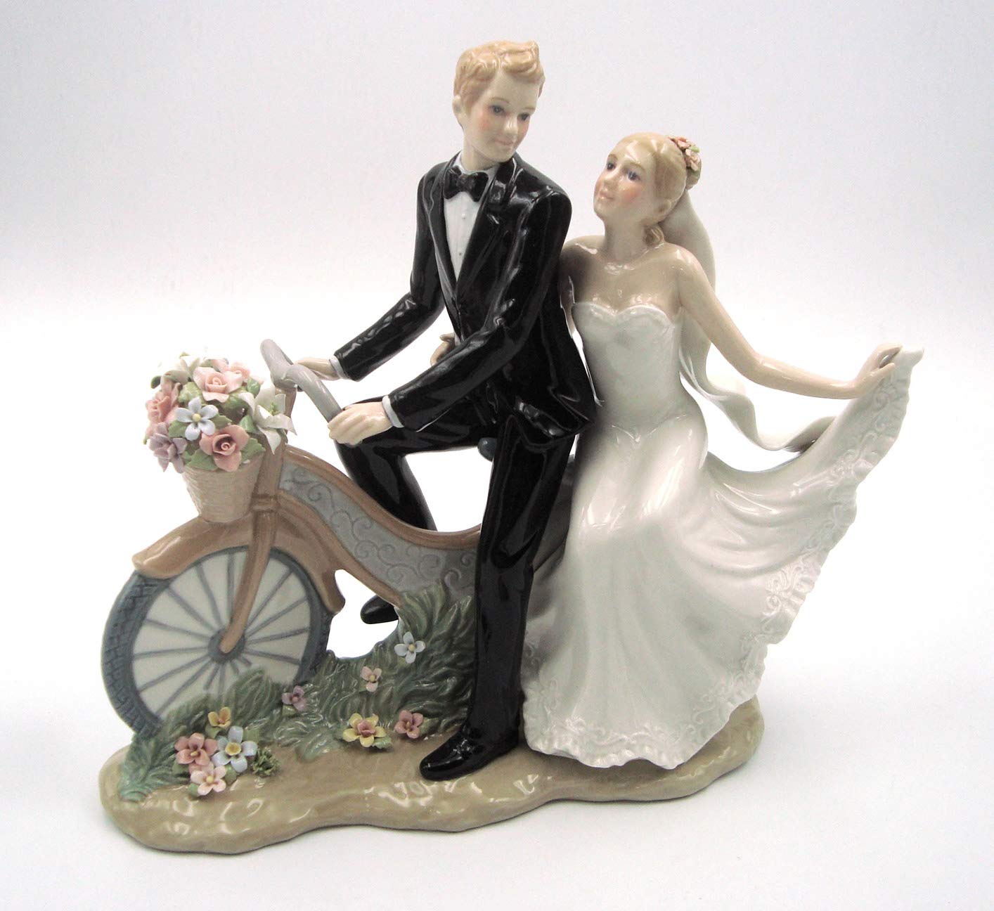 Fine Porcelain Newlywed Couple on Bike Figurine - 12 Inch Handcrafted Wedding Gift for Anniversary, Home Decor & Romantic Couples - Perfect for Wedding, Anniversary, Valentine's Day & Home Display