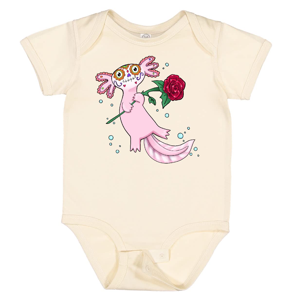 Inktastic Cute Axolotl with Sugar Skull Makeup & Rose Print Baby Bodysuit - Soft Cotton Onesie for Newborns, Infants & Toddlers - Perfect for Halloween, Daycare or Cute Photo Shoots