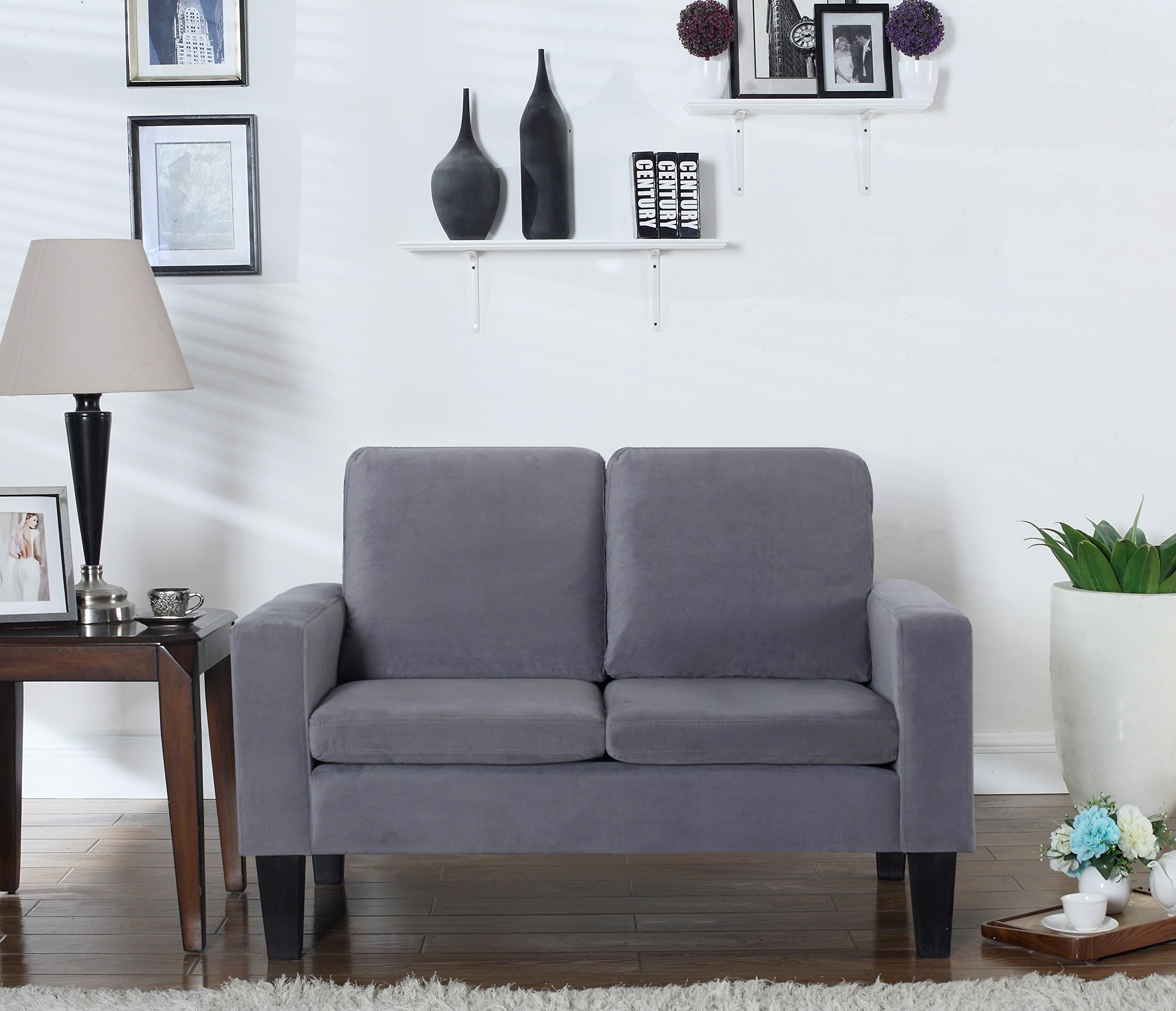 Sarah Microfiber Loveseat Sofa - Soft Gray Small Couch for Living Room, Apartment & Office | Compact Two-Seater with Comfortable Cushions