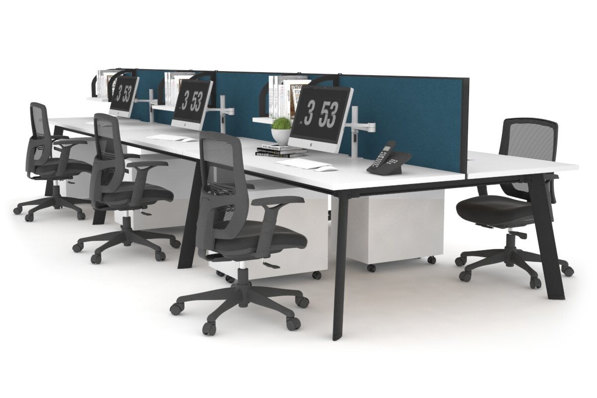 6-Person Workstation with Black Frame - 1400L x 700W Office Desk for Team Collaboration & Open Workspaces