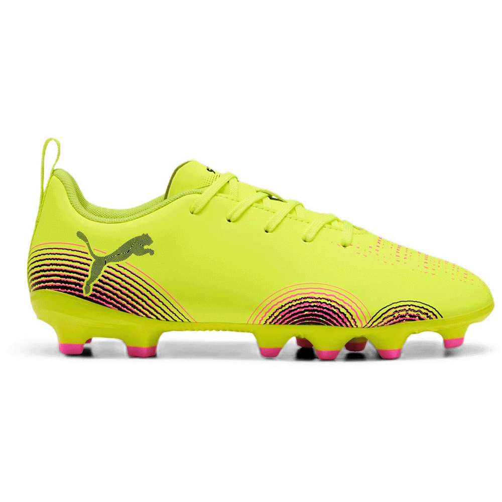 Puma Future 8 Play FG/AG Junior Football Boots for Kids - Yellow Alert/Black/Sun Struck | Lightweight Soccer Cleats for Artificial Grass & Natural Turf | Perfect for Youth Training & Matches