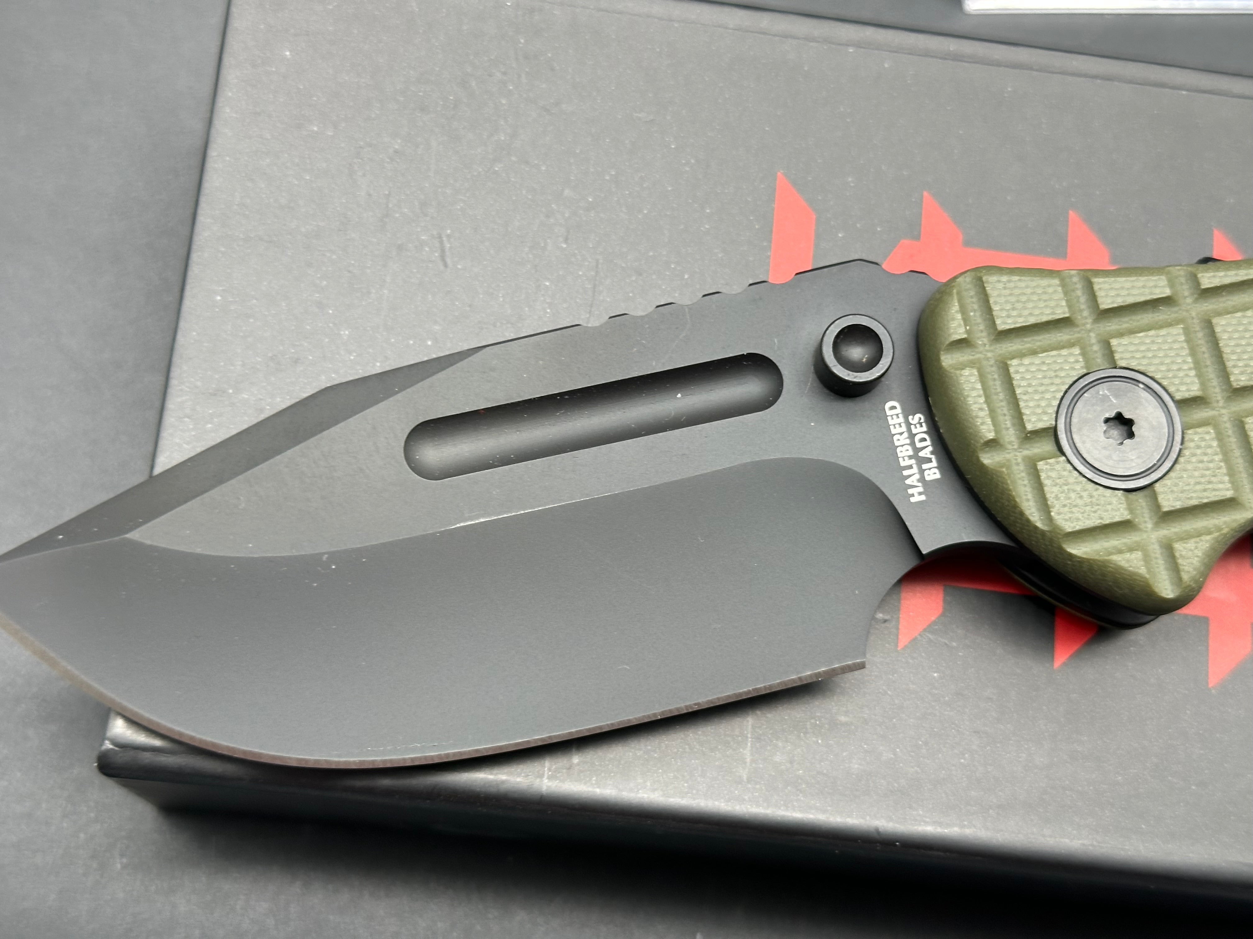 Halfbreed Blades LBF 01 Large Bush Folder Gen 2 - Green G10 Scales with CPM 3V Steel Blade - Outdoor Survival, Camping, Hunting, EDC Knife