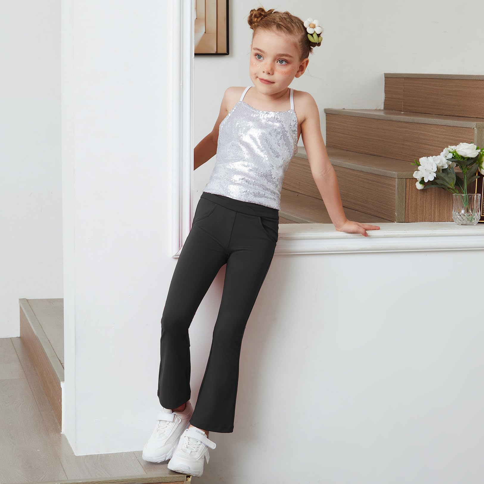 Jxstar Girls Flare Leggings - High Waisted Bell Bottom Pants for Kids, Stretchy Yoga & Dance Outfits - Perfect for Ballet, Jazz, Gymnastics and Casual Wear