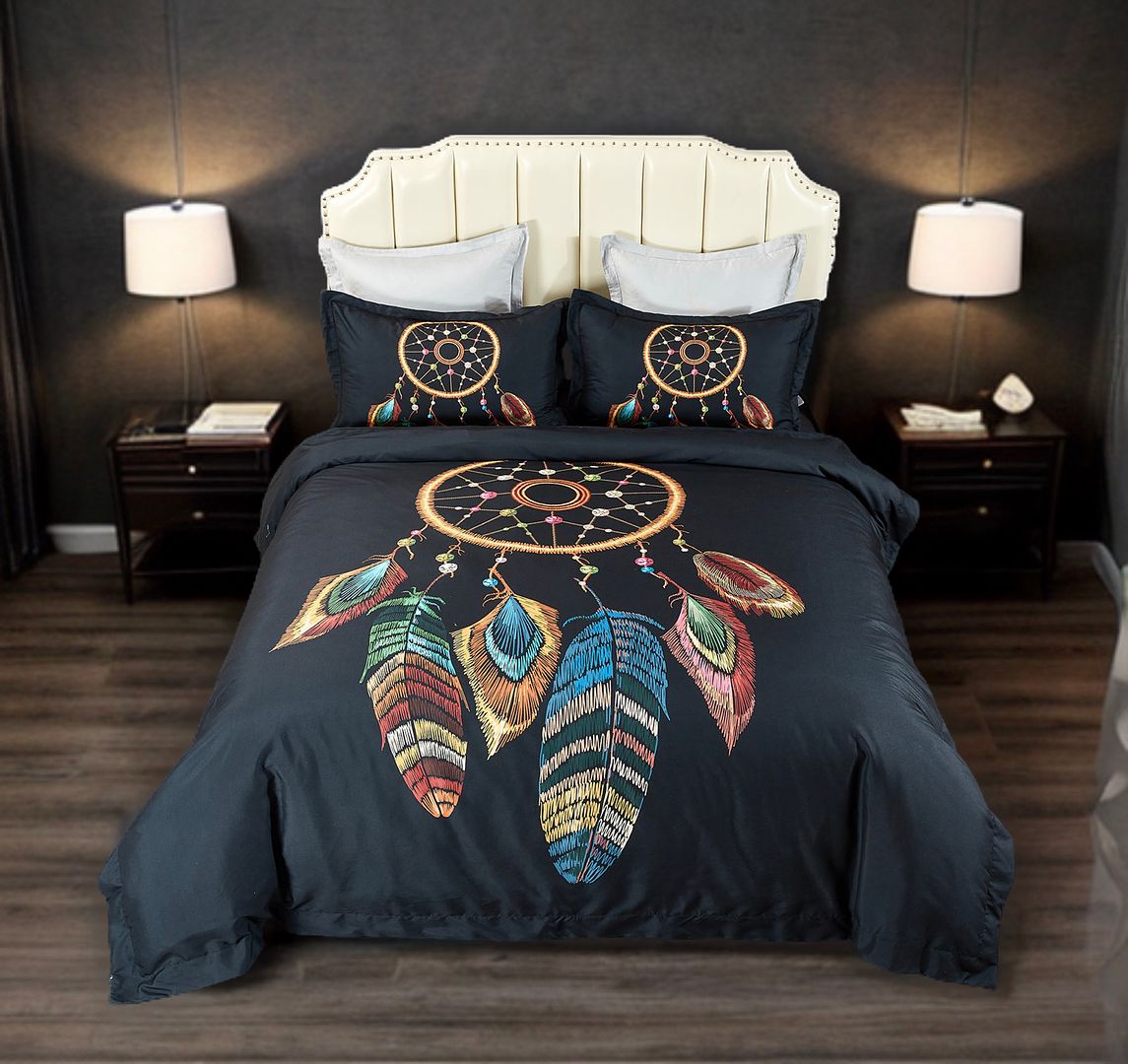 Dream Catcher Quilt Cover Set - Super King Size Bedding (200x220cm) - Bohemian Style Home Decor for Bedroom, Guest Room & Dorm - Soft & Breathable Cotton Fabric