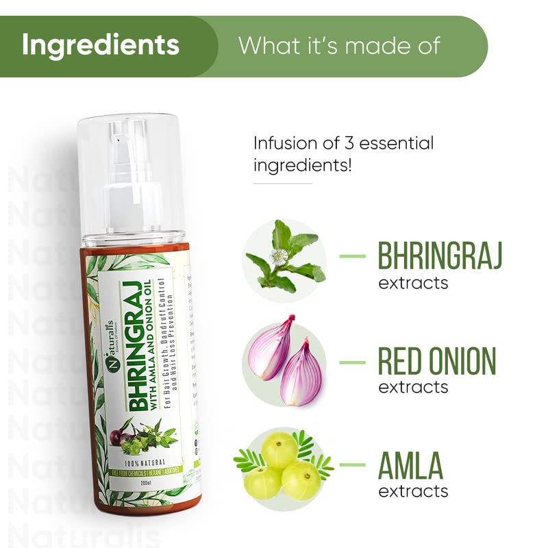 Naturalis Essence Of Nature Bhringraj Oil for Hair Growth & Care - 200ml | Ayurvedic Herbal Treatment for Thickening, Strengthening & Reducing Hair Fall | Perfect for Daily Scalp Massage & Deep Conditioning