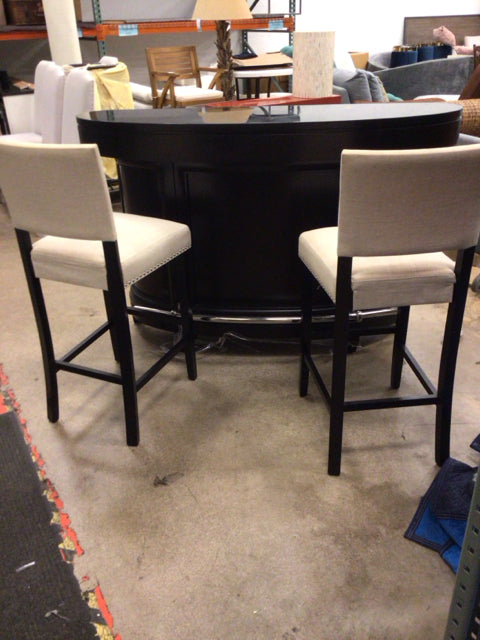 Black Stone Top Bar with 2 Stools - Modern Kitchen Island Set for Dining & Entertaining - Perfect for Small Spaces, Breakfast Nooks & Home Bars