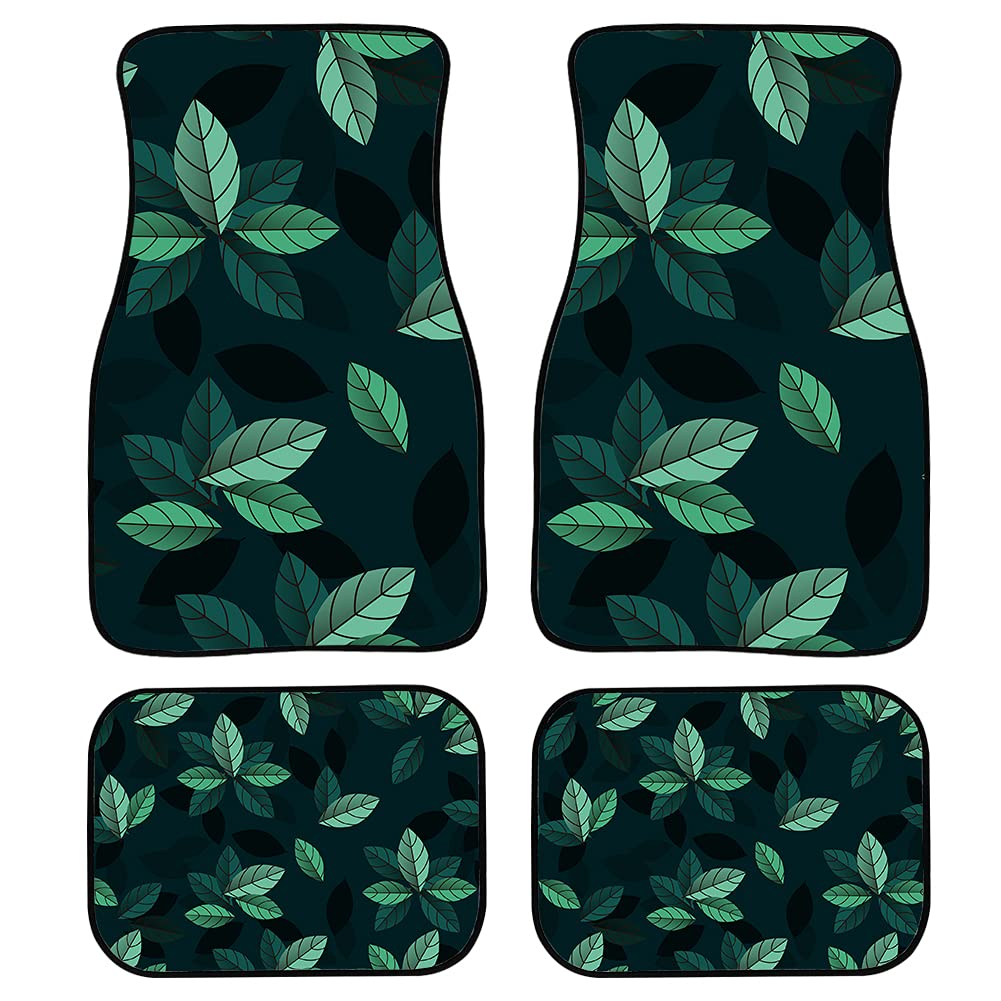 Suobstales Leaves Print Anti-Slip Car Floor Mats - 4-Piece Set of Green Auto Floor Protectors with Easy Clean Design | Perfect for SUVs, Sedans & Trucks