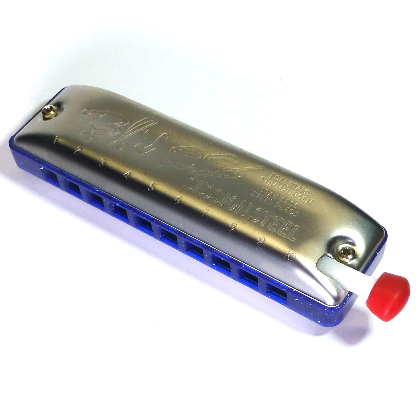 TurboSlide Custom Steel Harmonica with Magnetic Whammy Bar - Key of D, Blue Sparkle Comb | Professional Harmonica for Blues, Rock & Live Performances | Perfect for Musicians & Collectors