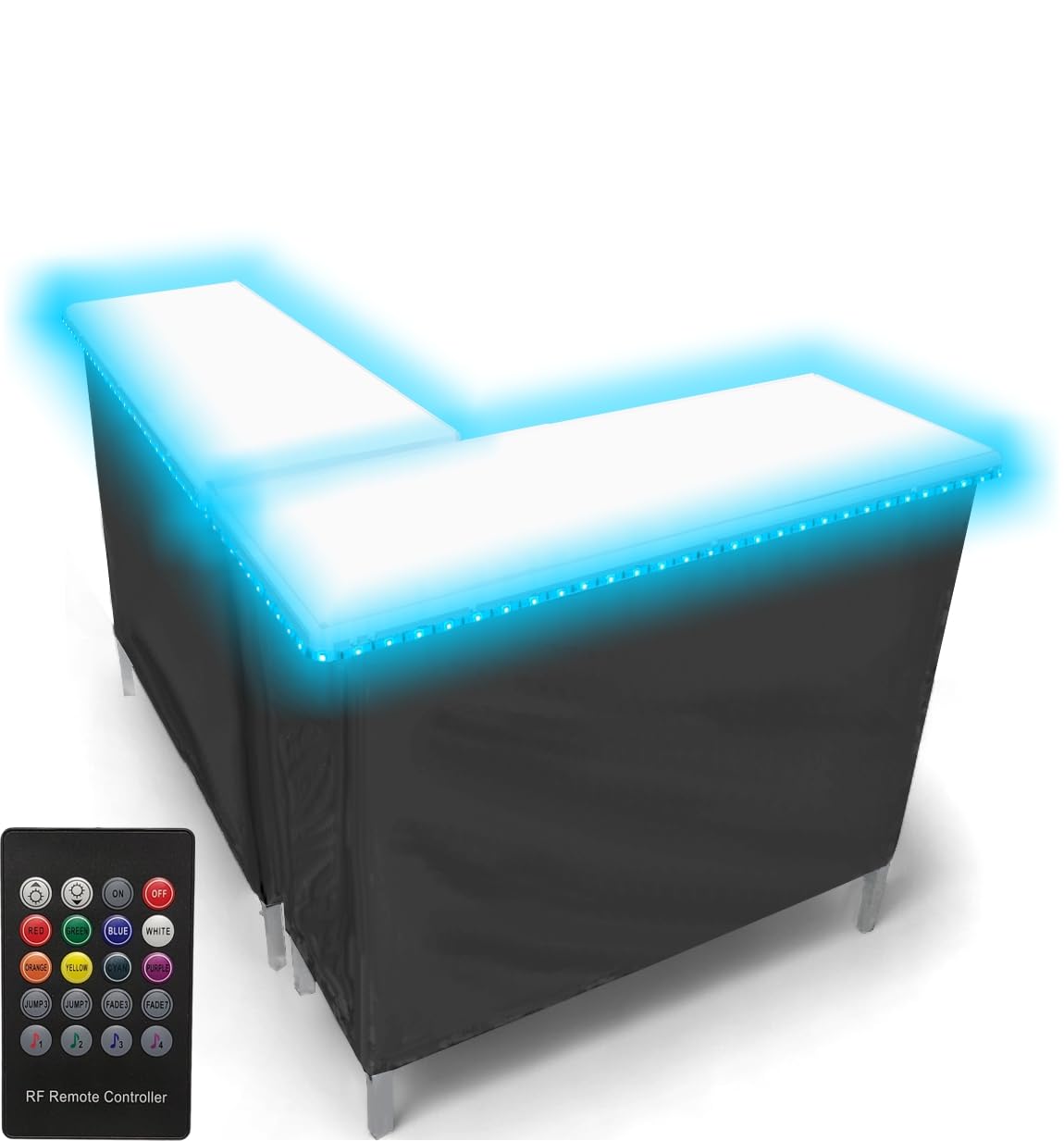 PARTYPONG Folding Portable Double Bar with LED Lights - Wireless Remote, 2 Bar Skirts, Storage Shelf & Carrying Case - White | Perfect for Outdoor Parties, Weddings, and Home Entertaining