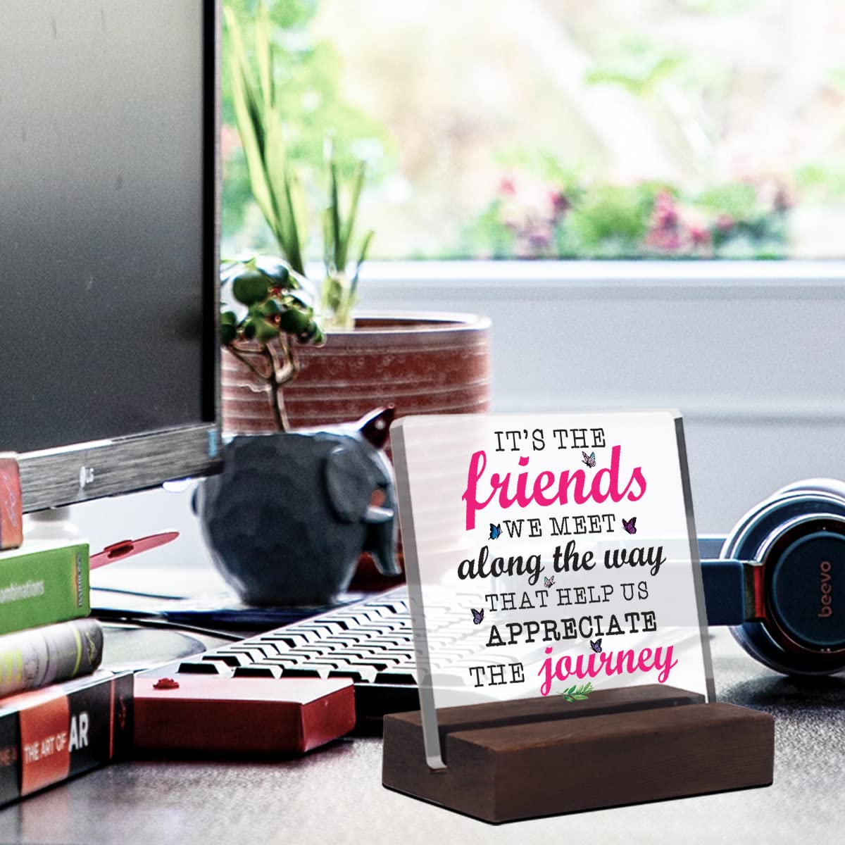 Best Friend Gifts for Women - Thoughtful Birthday Gifts for Her - Unique Friendship Keepsake with Wooden Stand - Perfect for Home Office Decor & Desk Accessories | Great for Anniversaries, Galentine's Day & Housewarming Presents