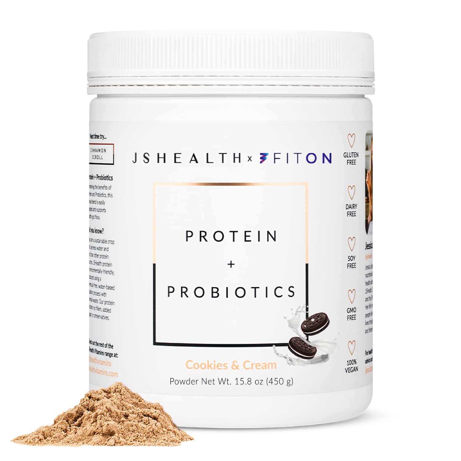 JSHealth Vegan Pea Protein Powder with Probiotics - Gluten Free, Non-GMO Plant Based Protein Supplement for Smoothies & Shakes - 450g Cookies & Cream Flavor for Post-Workout Recovery & Healthy Lifestyle