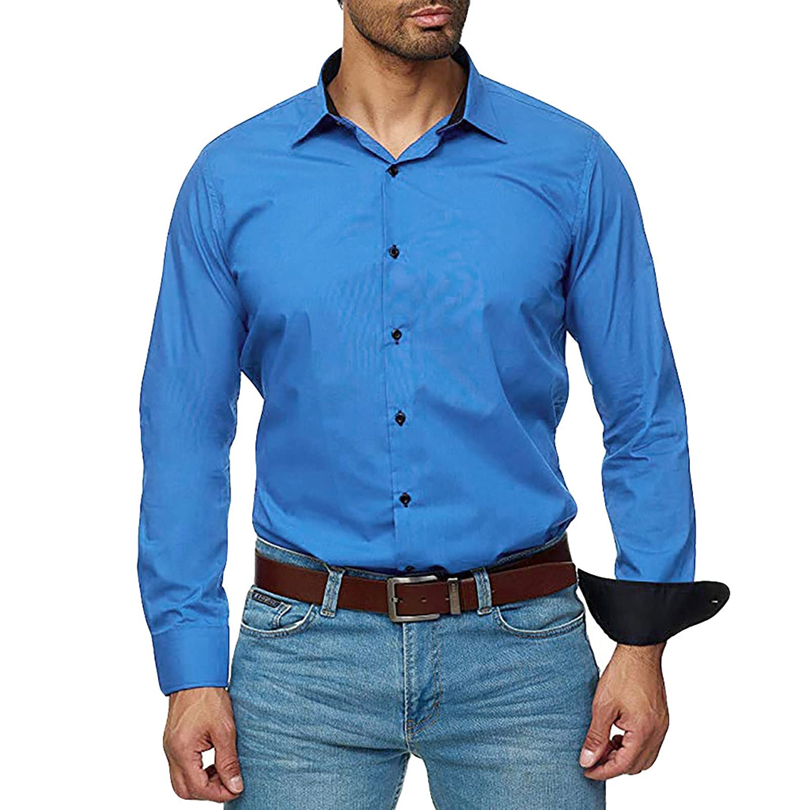 JUNGE 2021 Autumn Men's Long Sleeve Business Casual Shirt - Button Down Dress Shirt with Western Print, Large Size - Perfect for Office, Date Night & Western Style Outfits