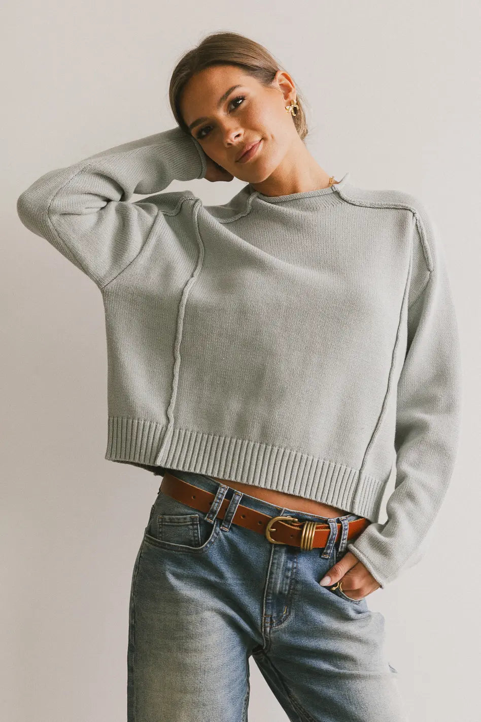 Leander Knit Sweater Women's Dusty Blue Pullover | Cozy Winter Casual Wear | Perfect for Office, Dates & Holiday Outfits