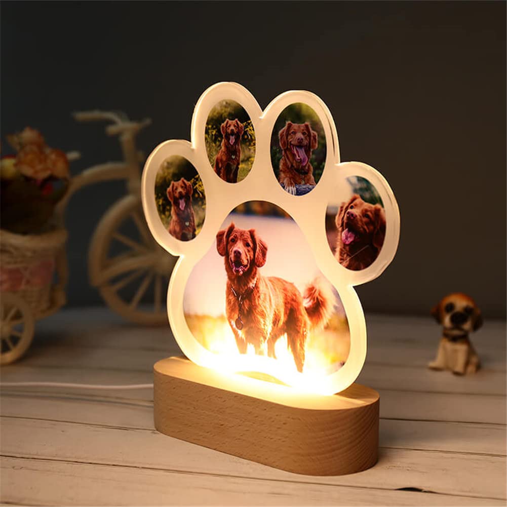 **Custom Dog Paw Night Light with Personalized Photo - Acrylic Pet Memorial Lamp for Dog Lovers - Perfect for Bedroom, Nursery & Pet Memorial Decor**