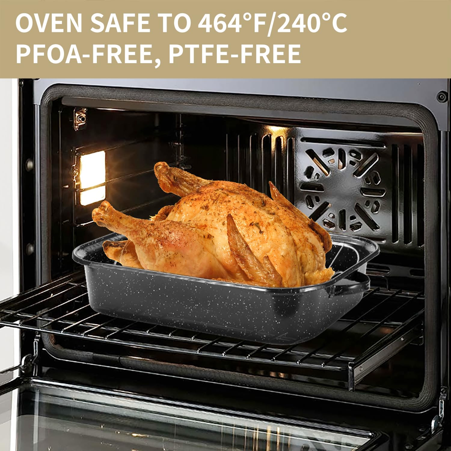 21 Inch Extra Large Roasting Pan with V-Rack & Lid - 25 lb Capacity Heavy Duty Rectangular Turkey Roaster for Baking, Grilling & Holiday Cooking - Perfect for Thanksgiving, Christmas & Family Gatherings
