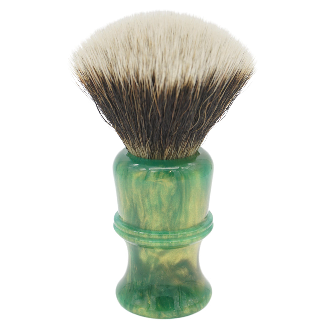 AP Shave Co. 24mm G5C Synthetic Shaving Brush - Golden Emerald Green Handle | Premium Wet Shaving Tool for Men | Perfect for Daily Shaving, Travel & Gift Giving