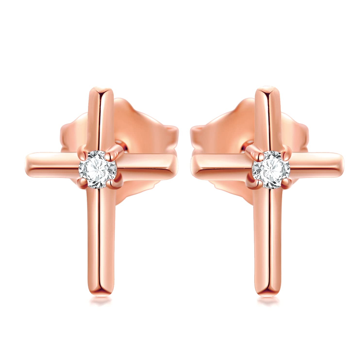 14K Gold Small Cross Stud Earrings for Women - Real 14 Carat Gold Religious Jewelry, Confirmation Gifts for Teen Girls - Perfect for Church, Baptism, First Communion & Everyday Wear