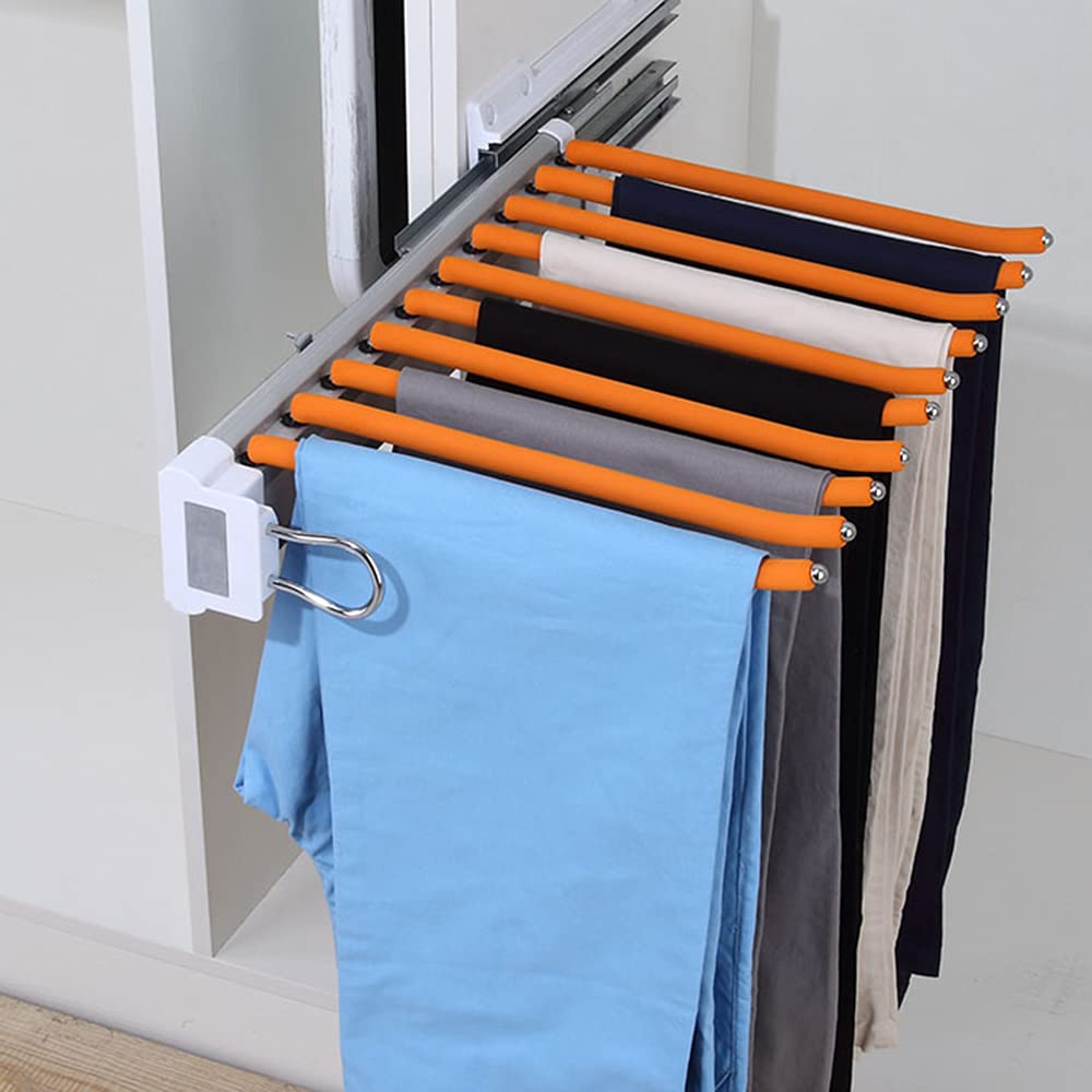 Retractable Pull-Out Closet Hanging Rack - Space Saving Side Mounted Pants Organizer for Towels, Scarves & Clothing | Perfect for Small Closets, Bedrooms & Laundry Room Storage
