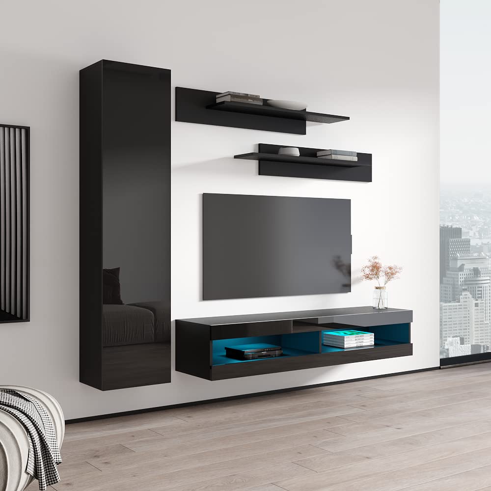 Modern Floating TV Stand with Storage & LED Lights - 34