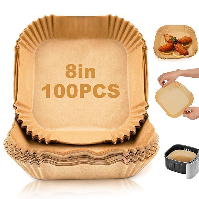 Zombula Air Fryer Liners - 8 Inch XL Large Disposable Parchment Paper Sheets (100Pcs) for Air Fryer Cooking | Perfect for Chicken Wings, French Fries & Healthy Snacks
