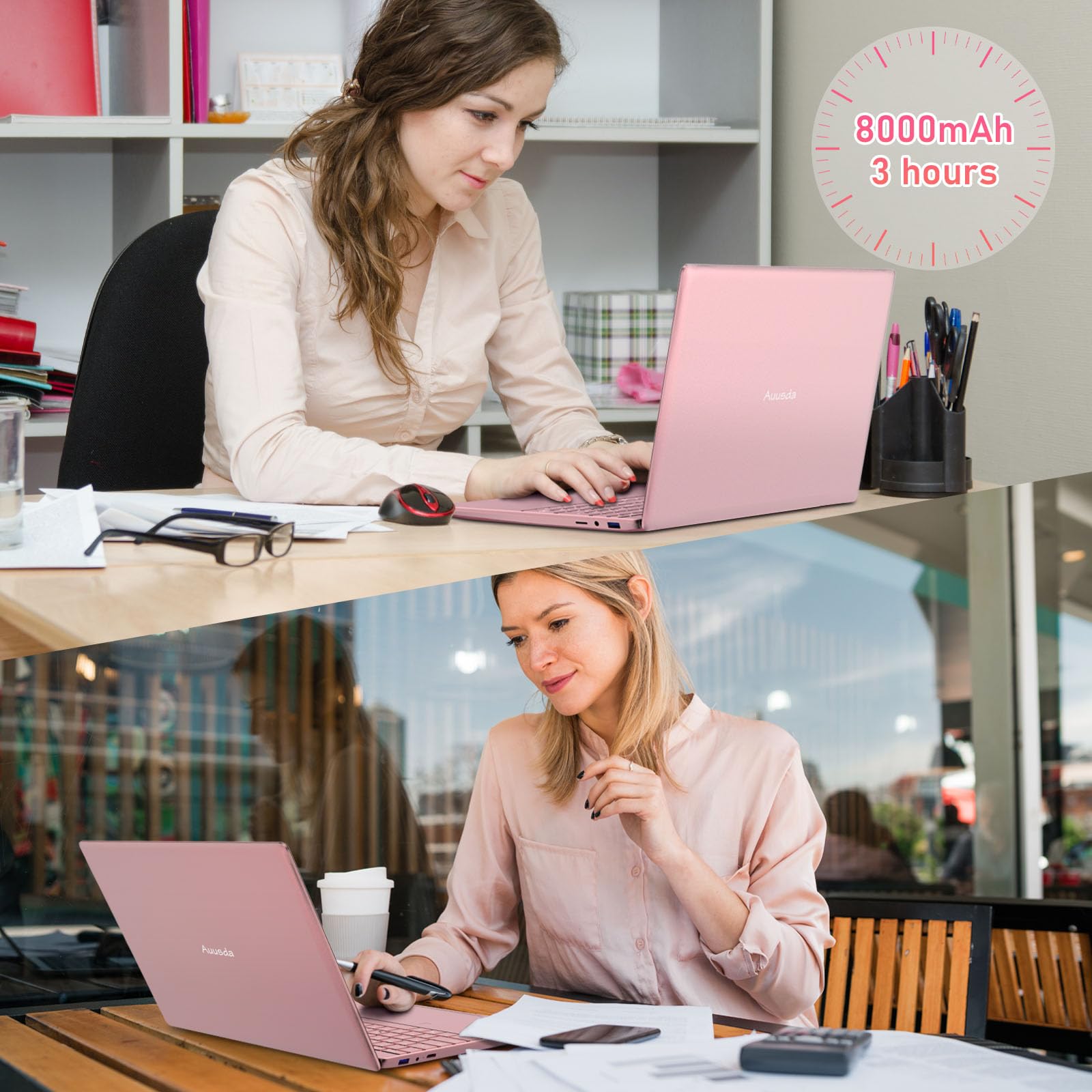 Auusda 15.6 Inch Full HD Laptop - 16GB DDR4 RAM, 512GB SSD, Intel N95 Processor up to 3.4GHz, Fingerprint Unlock, Cooling Fan, Webcam, Dual Speakers, Mini HDMI - Lightweight Business & Student Laptop (Pink) - Perfect for Remote Work, Online Classes & Home Office