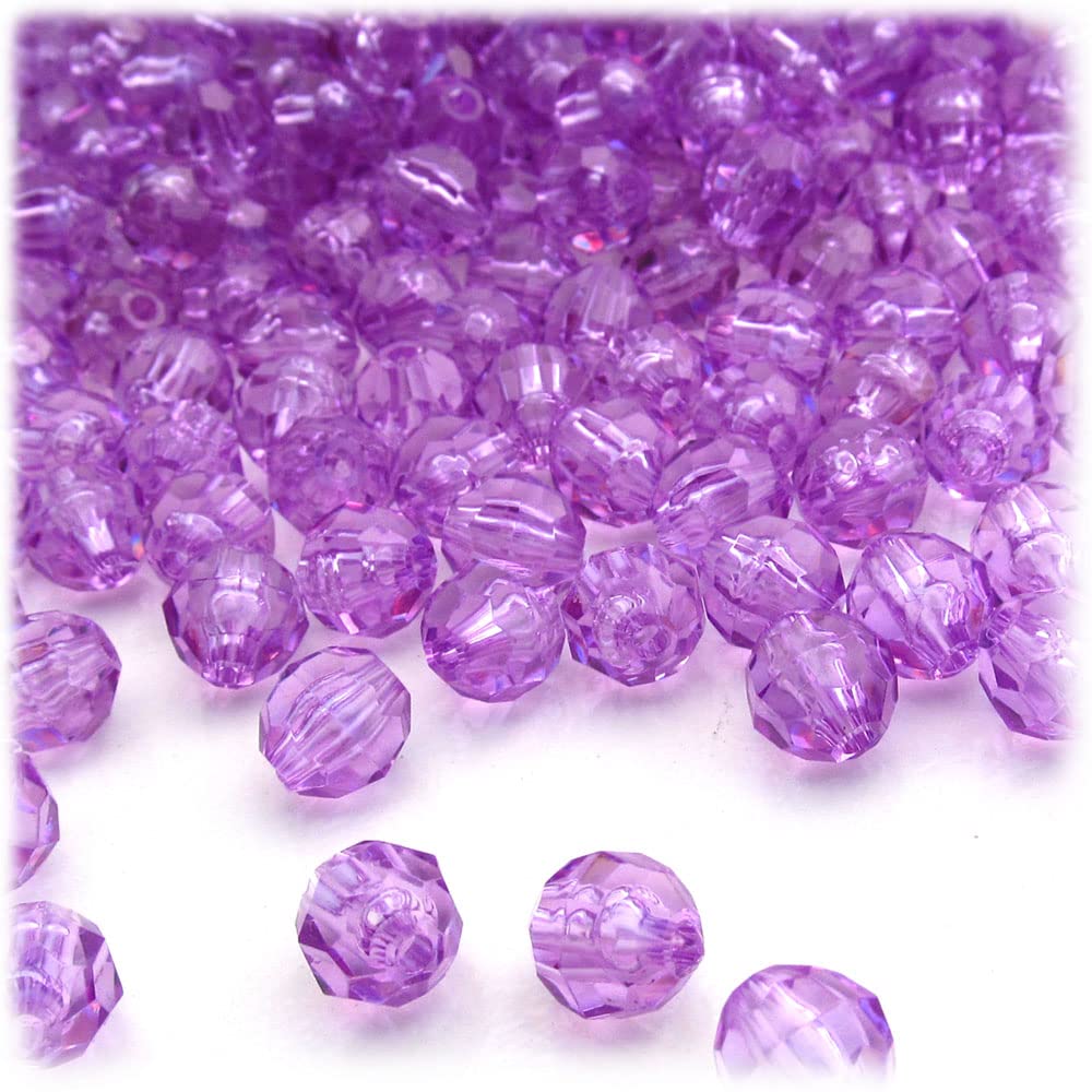 200pc 6mm Lavender Purple Faceted Plastic Beads for Jewelry Making, DIY Crafts, Bracelets & Necklaces - Transparent Round Beads Bulk Supply by The Crafts Outlet