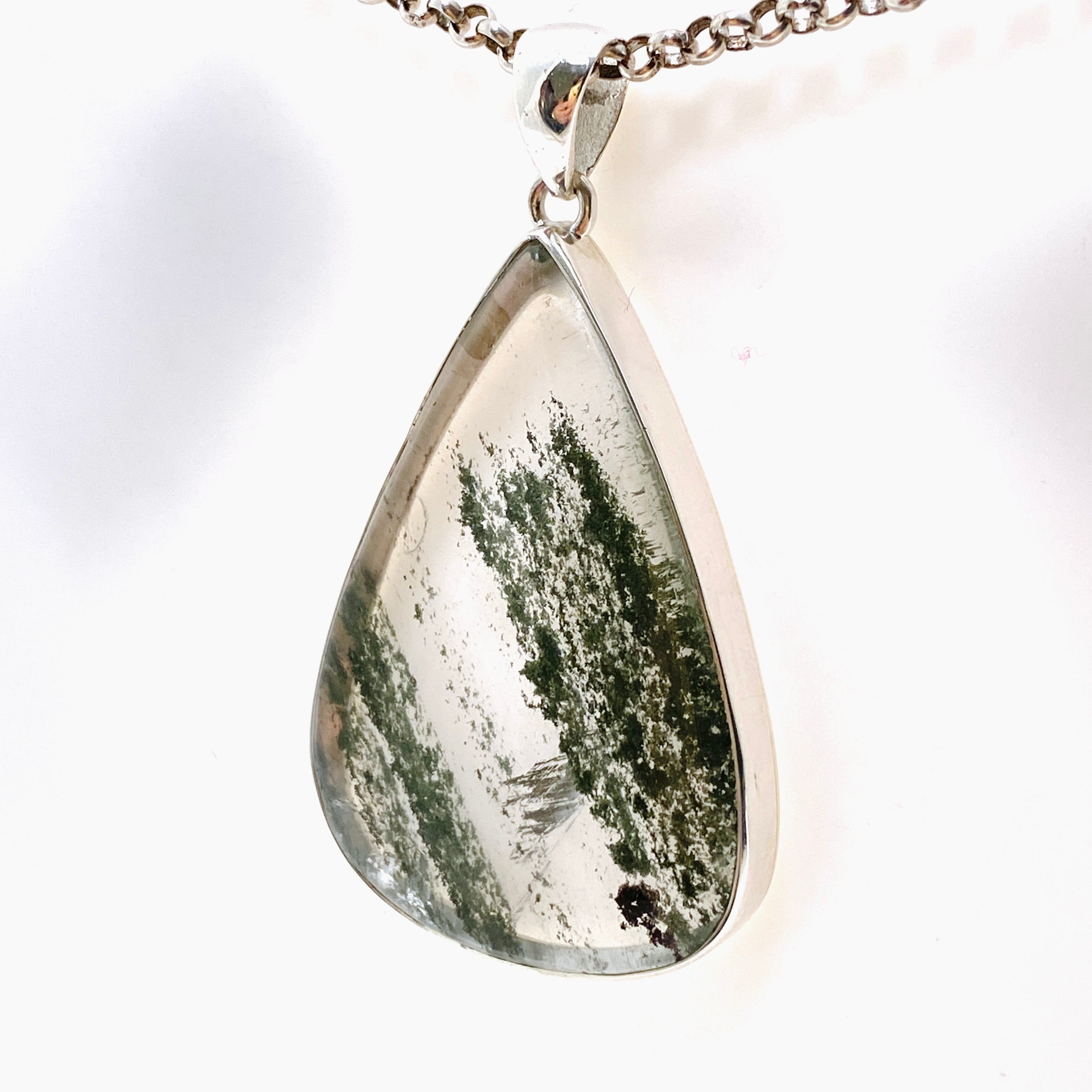 Lodolite Garden Quartz Teardrop Cabochon Pendant KPGJ4723 - Healing Crystal Jewelry for Meditation, Energy Work & Spiritual Gifts