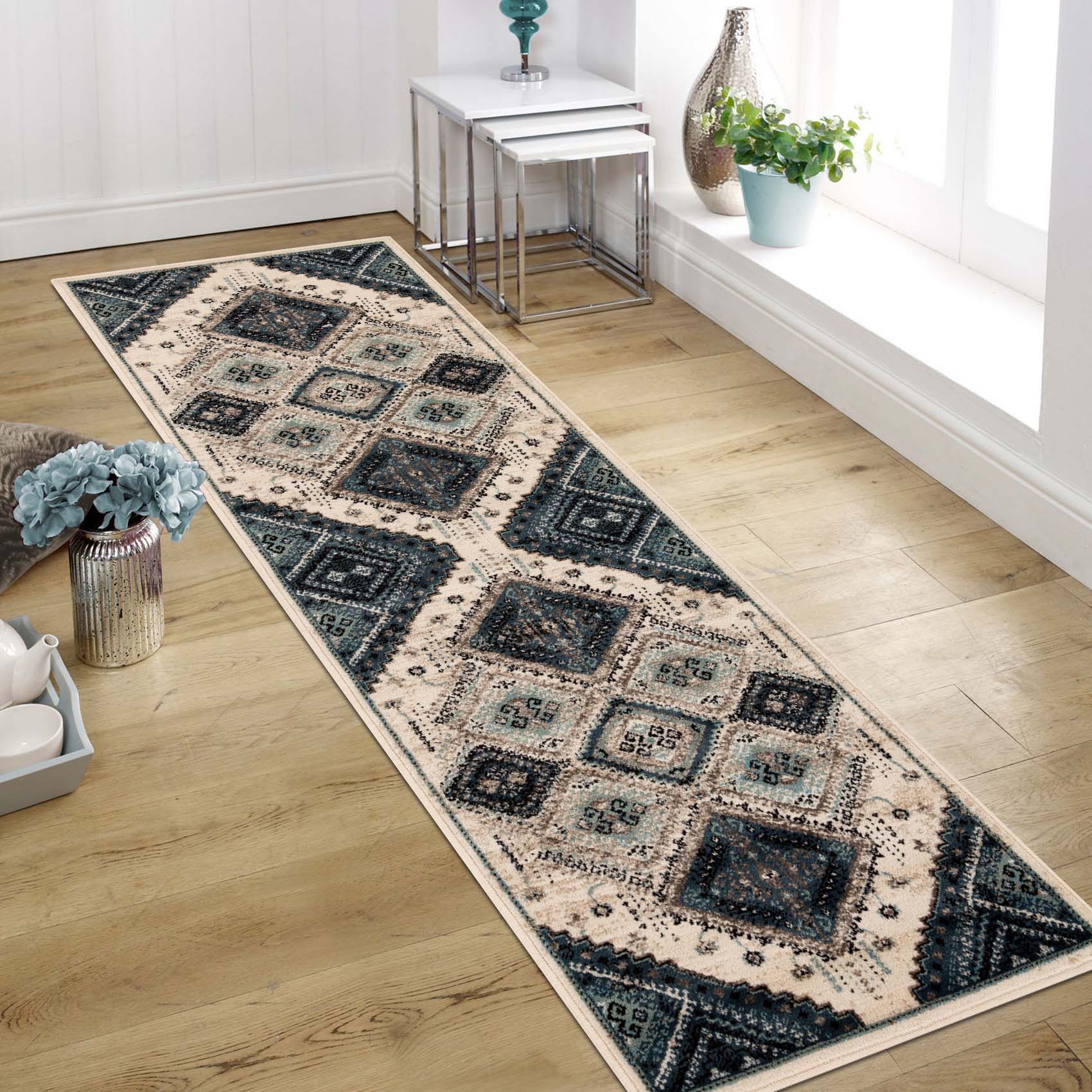 Stylish Poway Geometric Medallion Indoor Area Rug - Non-Slip Living Room Carpet for Home Decor, Bedroom & Office