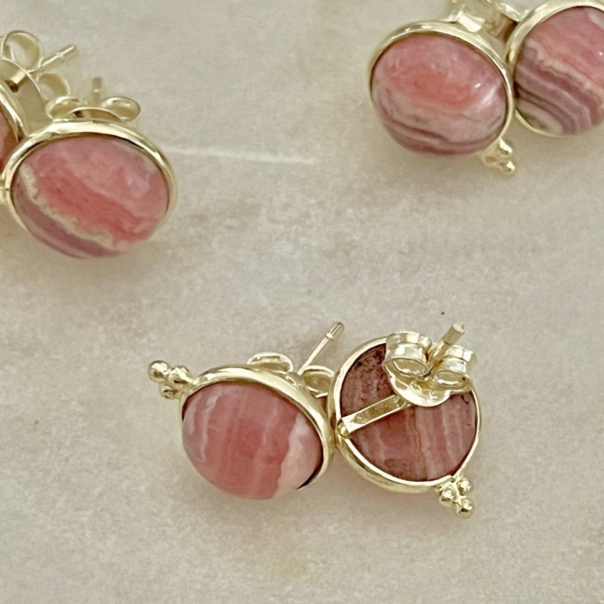 Laihas Free Spirit Gold Rhodochrosite Stud Earrings for Women - Genuine Gemstone Jewelry Gift for Birthday, Anniversary & Everyday Wear
