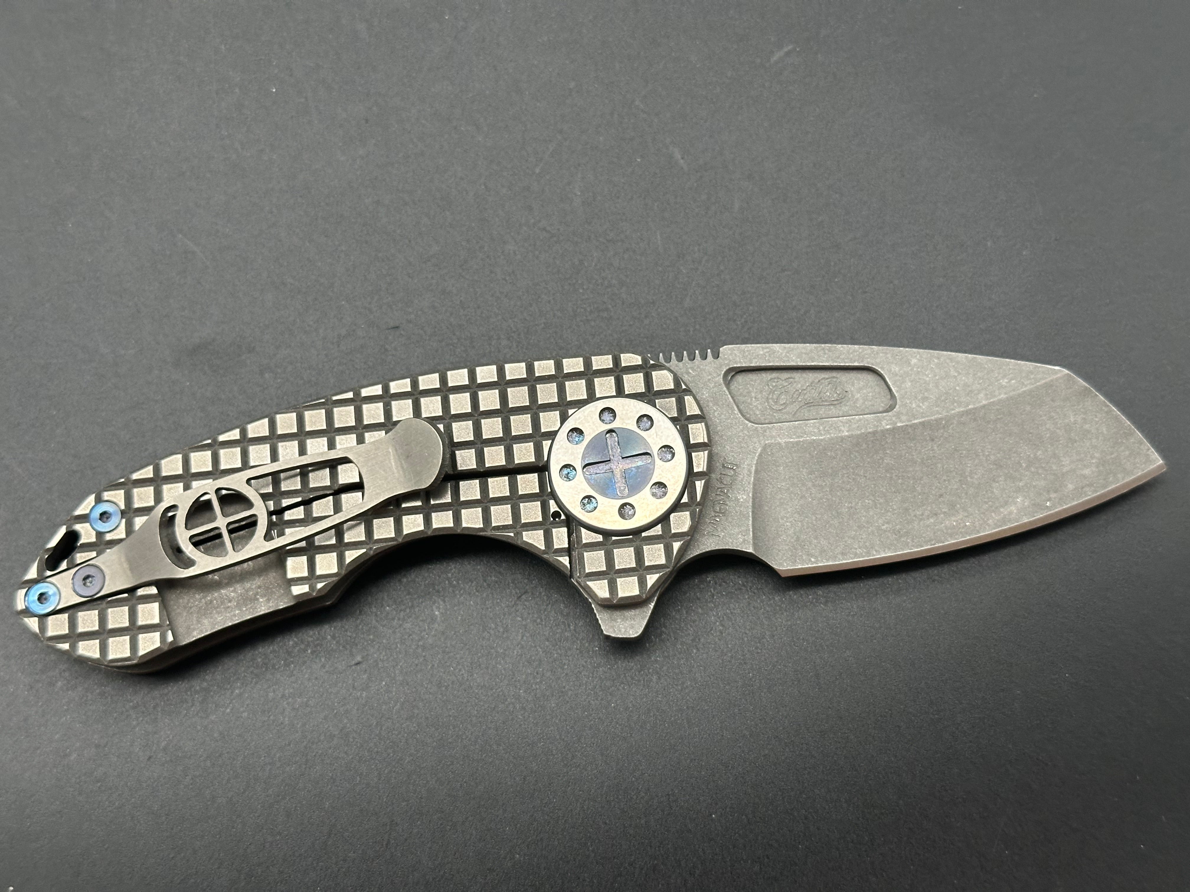 Curtiss Custom Knives F3 Compact Wharny Flipper Knife - Smooth Blasted Titanium Handle, MagnaCut Steel Blade - EDC, Outdoor, Tactical & Survival Use