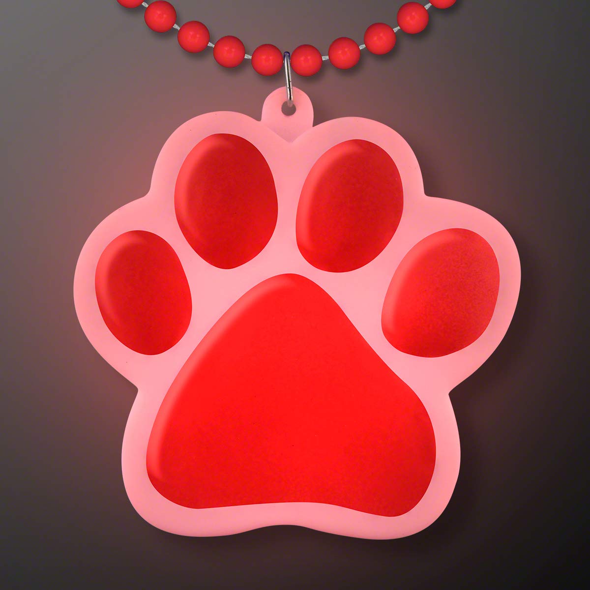 Glow in the Dark Red Paw Print LED Dog Lover Necklace - Perfect for Pet Parties, Night Out & Animal Charity Events