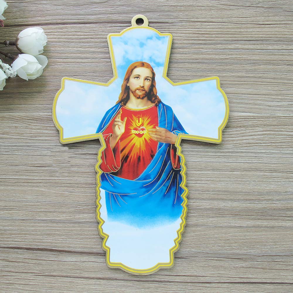 12 Pcs Sacred Heart Jesus Wood Wall Cross - Religious Home Decor for Baptism, Christening, First Communion & Anniversary Gifts - Perfect for Church, Bedroom & Prayer Room Decor