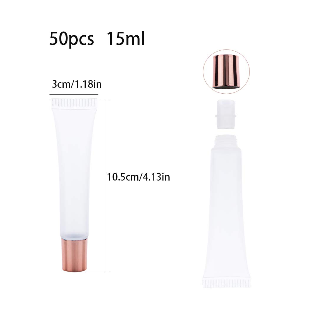 50Pcs 15ml Refillable Lip Gloss Tubes - Rose Gold Empty Cosmetic Containers for DIY Lip Gloss, Lip Balm & Makeup | Perfect for Home Beauty Products, Travel Size Cosmetics & Gift Packaging