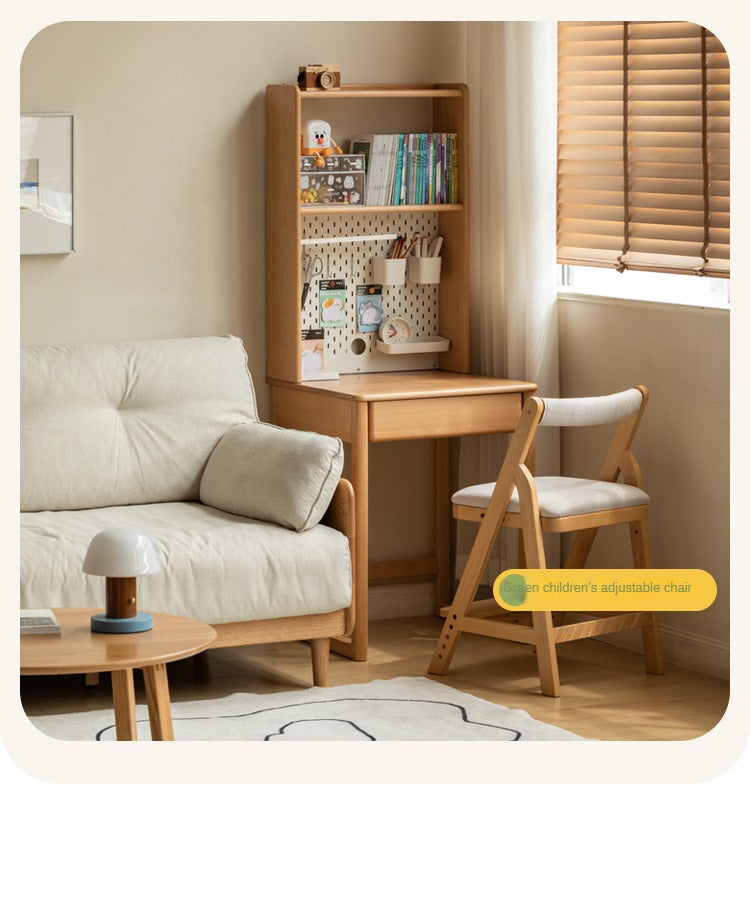 Solid Wood Beech Rubber Children's Study Desk with Bookshelf - Perfect for Kids' Bedroom, Homeschooling & Reading Nook