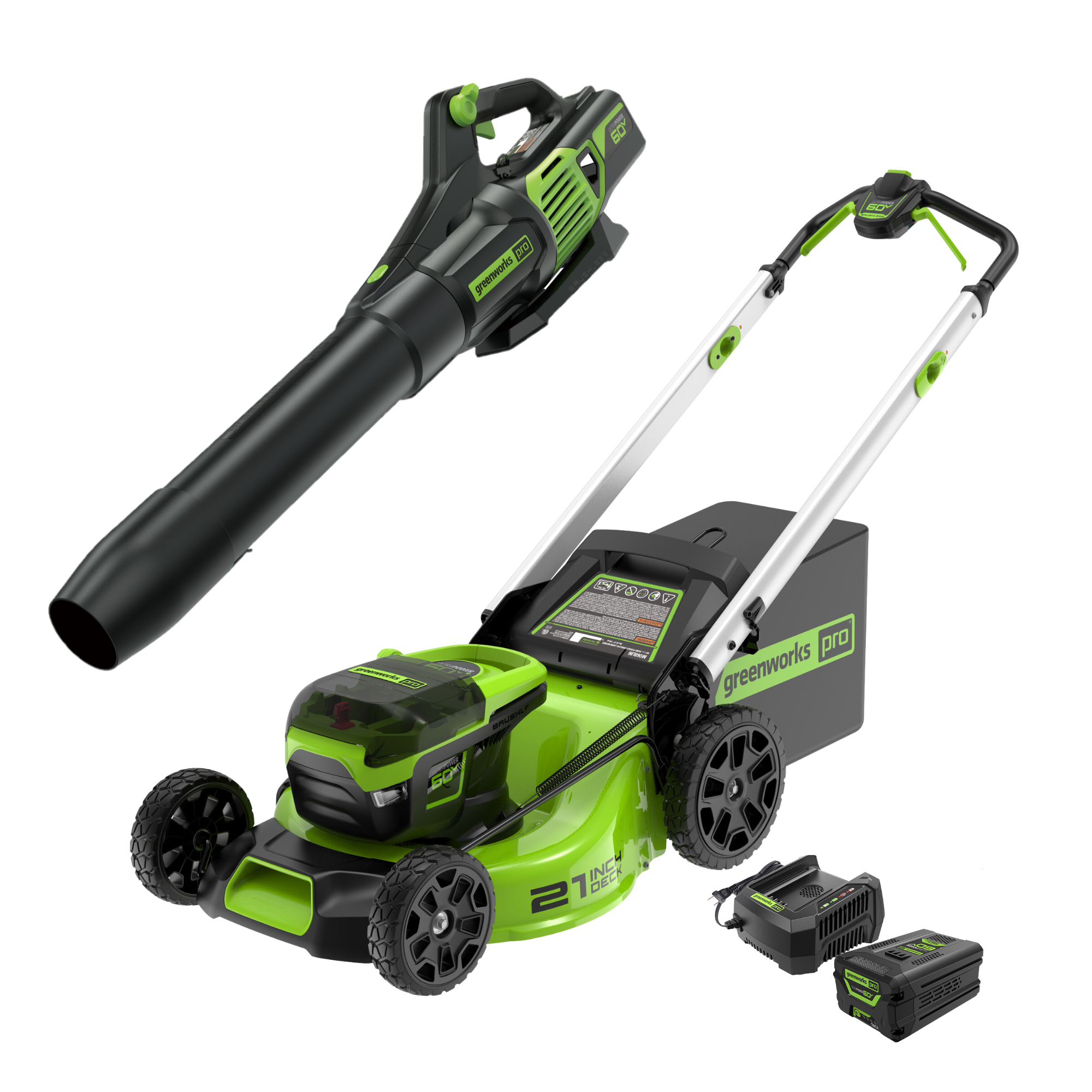 60V 21-Inch Cordless Battery Push Lawn Mower & 610 CFM Leaf Blower Combo Kit with 5.0Ah Battery & Fast Charger - Perfect for Large Yard Maintenance & Fall Leaf Cleanup
