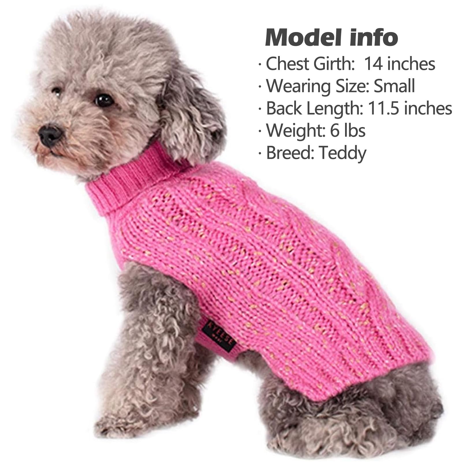 KYEESE Warm Dog Sweater for Small Dogs - Turtleneck Knit Pullover Coat with Golden Yarn for Fall & Winter | Cozy Pink X-Small Dog Clothing for Indoor Comfort & Outdoor Walks