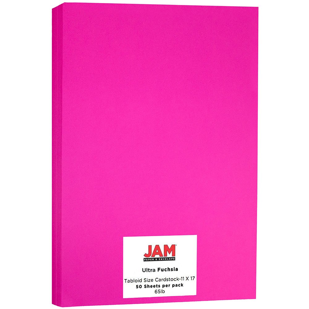 JAM PAPER 65lb Cardstock Paper 11x17 Inches - 176 GSM Tabloid Coverstock - Fuchsia Pink - 50 Sheets per Pack for Scrapbooking, Invitations, Business Reports & Craft Projects