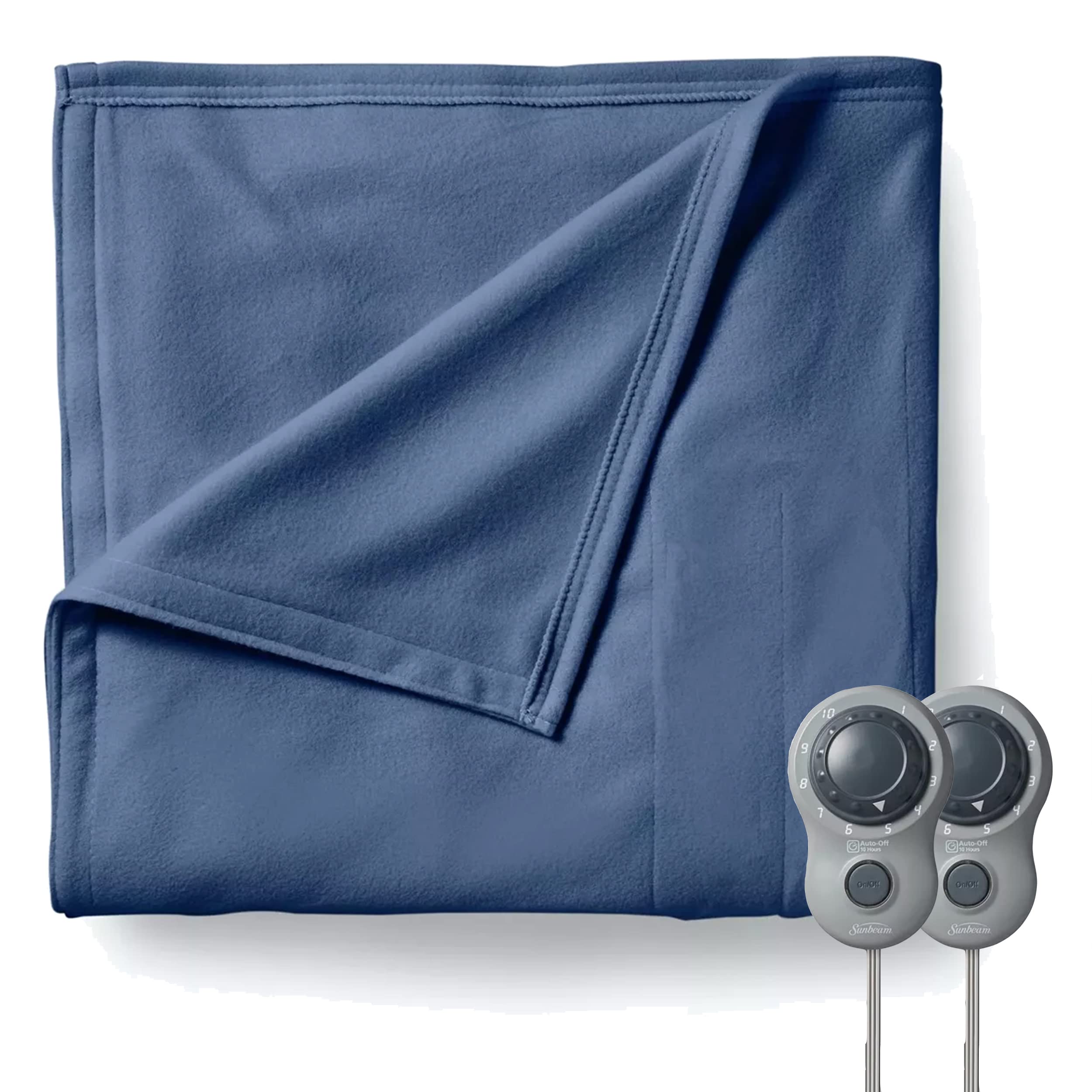 Sunbeam Queen Size Electric Fleece Heated Blanket - Dual Zone Heating, Ultra Soft Blue Blanket for Couples | Perfect for Cold Nights, Bedroom Comfort & Winter Warmth
