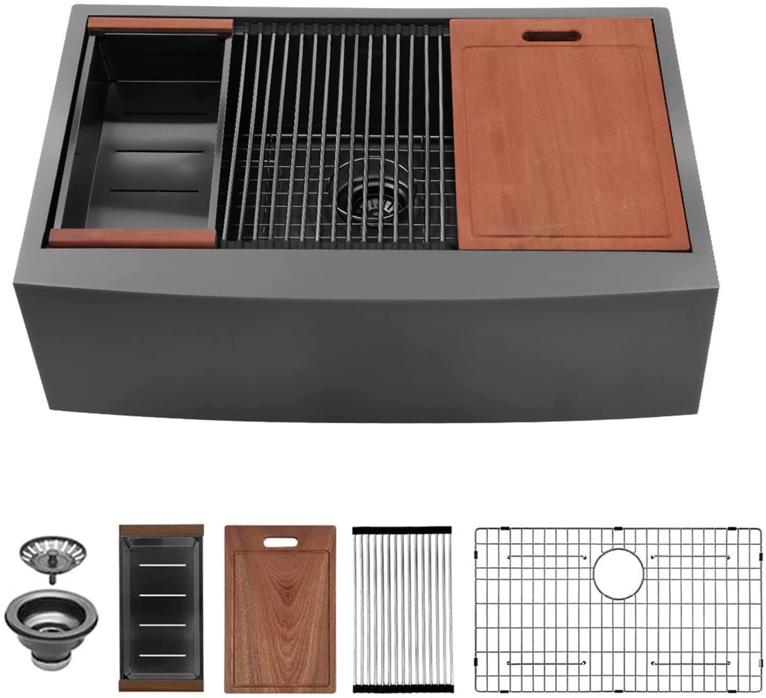 30 Inch Black Farmhouse Sink - Sarlai Gunmetal Undermount Kitchen Sink with Apron Front, 16 Gauge Stainless Steel Single Bowl Deep Basin for Modern Farmhouse Kitchens | Perfect for Meal Prep, Washing Large Pots & Farmhouse Style Decor