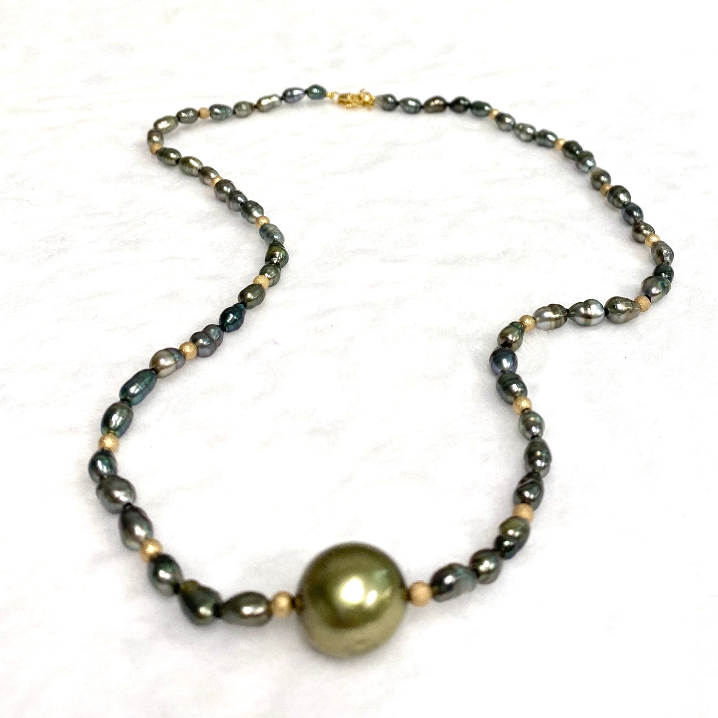 TARA Necklace with Keshi and Pistachio Tahitian Pearls - Elegant Jewelry for Women, Perfect for Weddings, Parties & Special Occasions