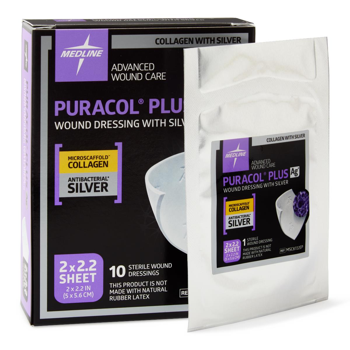 Puracol Plus Collagen Wound Dressings 2x2 Inches (10 Count Box) - Advanced Wound Care for Diabetic Ulcers, Pressure Sores & Surgical Wounds
