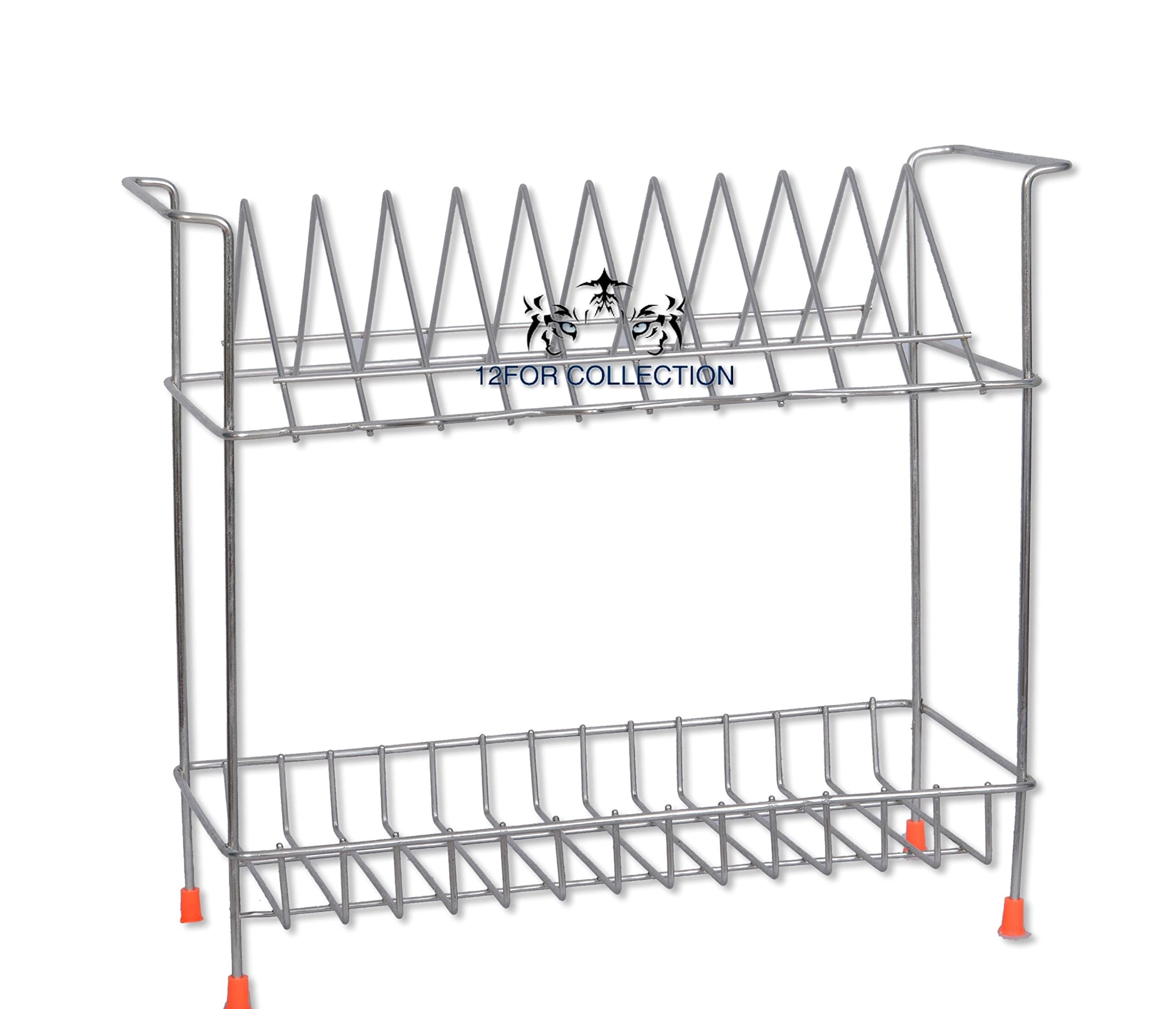 Stainless Steel 2-Tier Kitchen Dish Drainer & Organizer Rack - Plate, Utensil, Fruit & Vegetable Drying Storage Stand with Spice Boxes (38x18x34cm) - Perfect for Small Kitchens & Countertop Organization