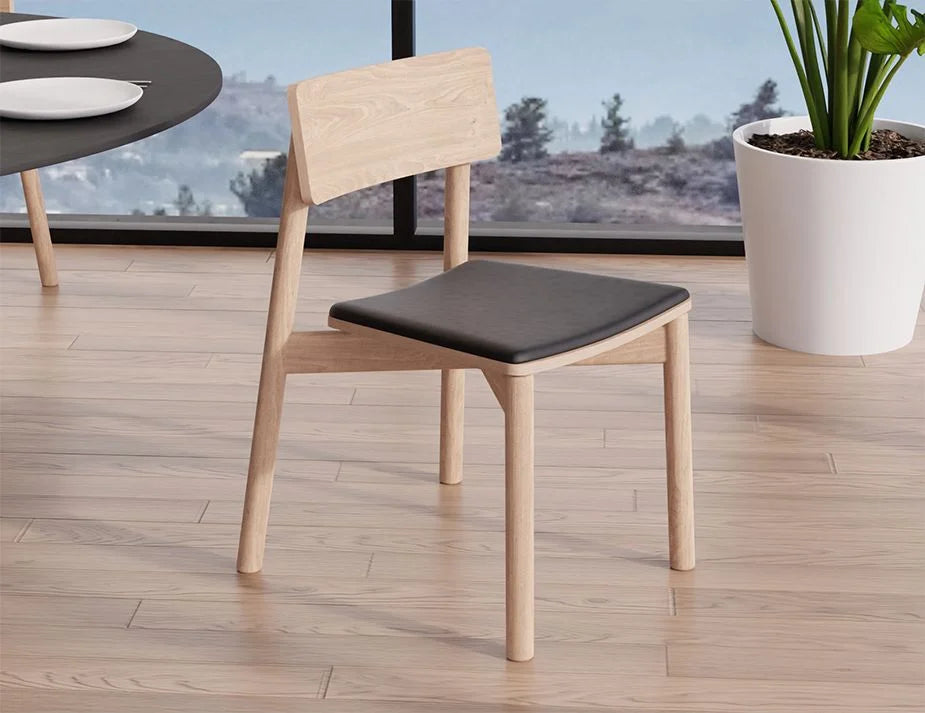 Premium Andi Chair with Soft Leather Seat Pad - Natural Wood Finish - Comfortable Modern Home & Office Seating for Living Room, Study, or Workspace