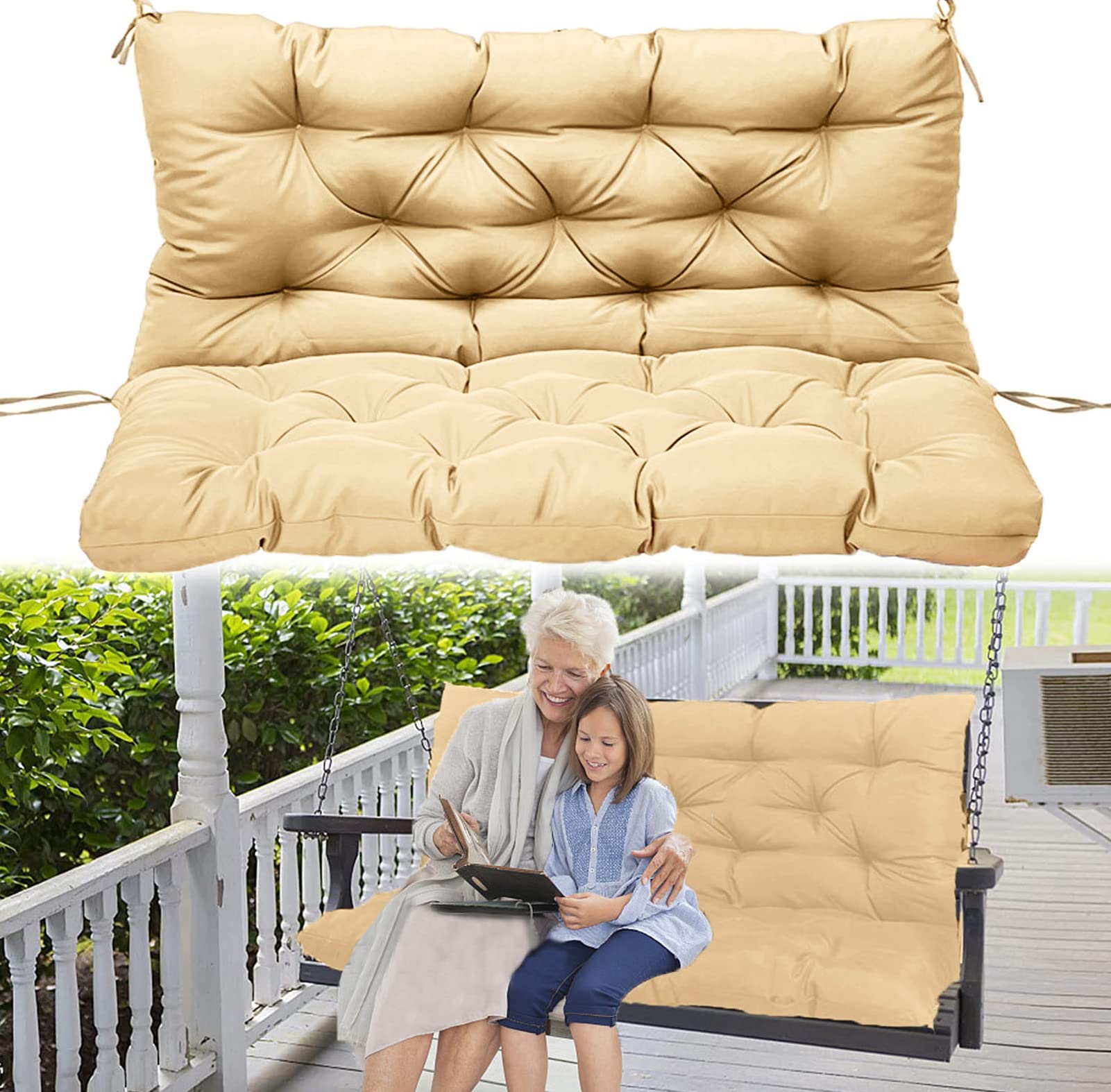 Waterproof Outdoor Swing Replacement Cushions with Backrest - 40x40 Inch Light Yellow Patio Sofa Pads for 2-3 Seater Bench, Perfect for Garden, Porch & Backyard Relaxation